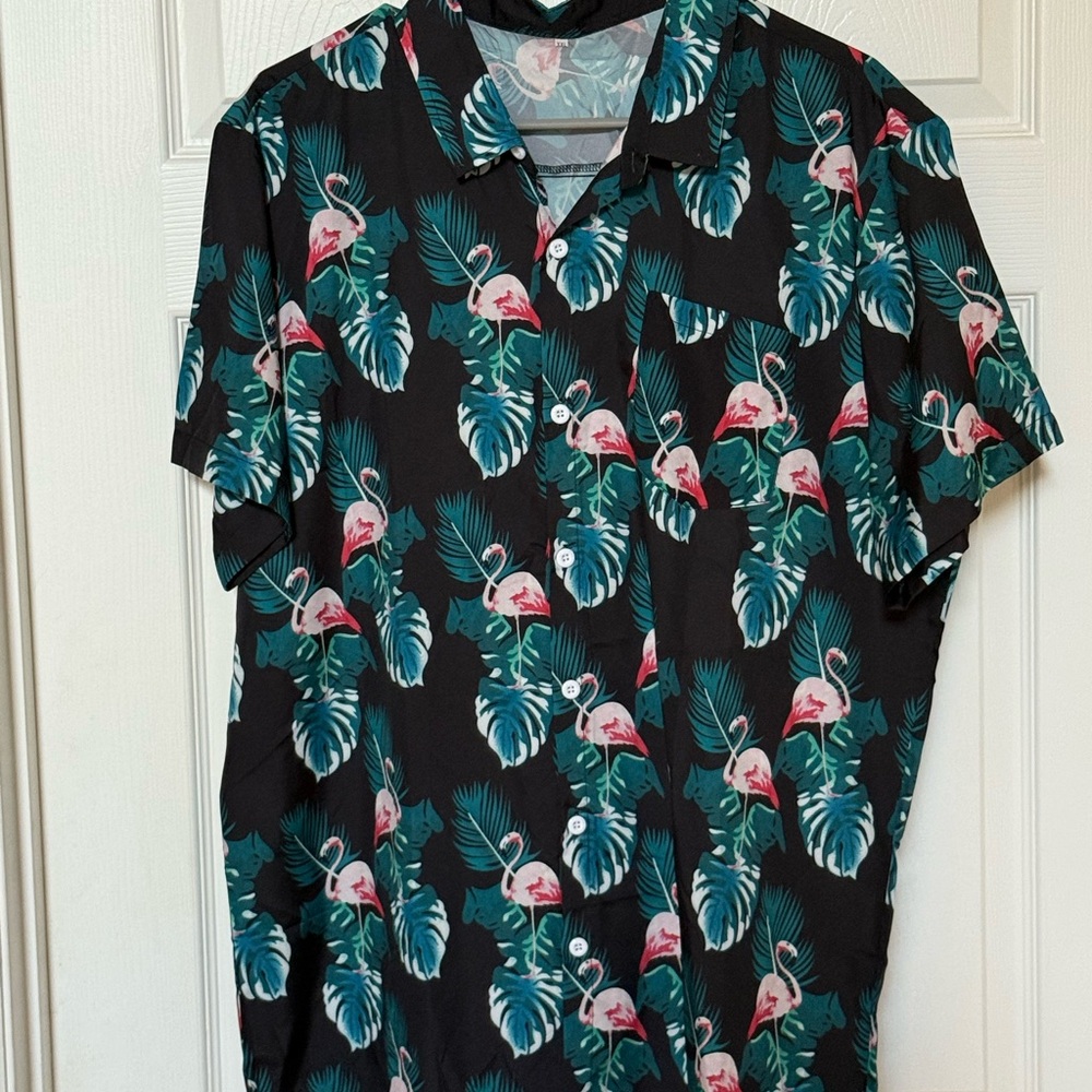 Tropical Flamingo Print Men's‎ Shirt XXL